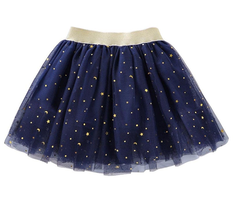 Tortoise & Rabbit Toddlers Girls Sparkle Tulle Tutu Skirt with Sequins Stars Moon Sun (Navy Blue, 2-3years) - Image 1